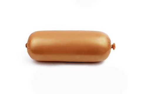 Boiled sausage in an artificial shell, isolated on a white background Stock Photos