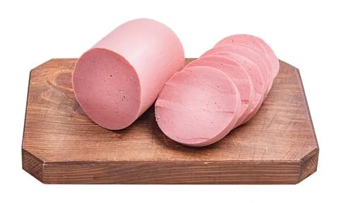 Boiled sausage isolate on a white background. Food, sausage. Sliced sausage o Stock Photos