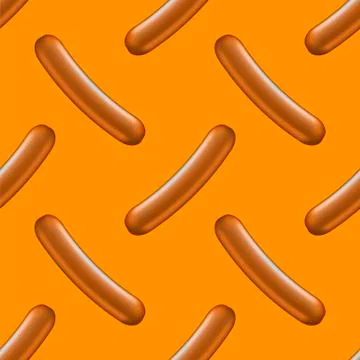 Boiled Sausage Seamless Pattern on Orange Background. Street Fast Food. Stockillustratie
