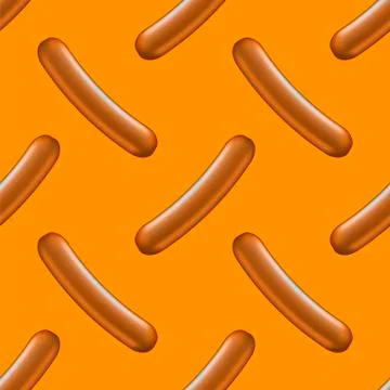 Boiled Sausage Seamless Pattern on Orange Background. Street Fast Food. Stock Illustration
