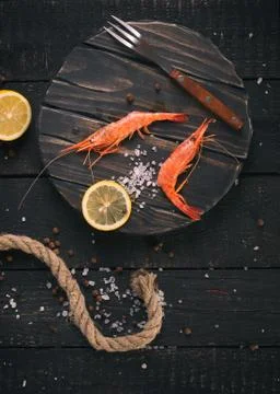 Boiled shrimp on the table. Stock Photos