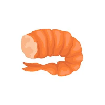 Boiled shrimp without head in bright red shell. Fresh and tasty prawn. Seafood Stock Illustration