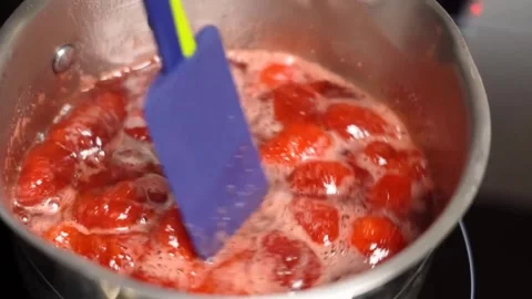 Boiled strawberry syrup, jam, jam, strawberry, fruit syrup Stock Footage 155815380