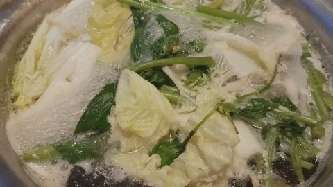 Boiled vegetables in a soup pot 스톡 동영상 100549494