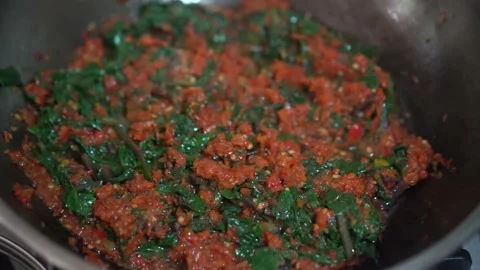 Boiled yam and spinach Stock Footage 162042322