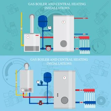 Boiler and central heating installations, flat heating conce Stock Illustration