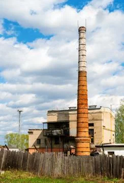 Boiler house with high stack Stock Photos