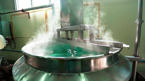 Boiler machine factory scale boiling water steam slow motion 100fps Stock Footage