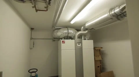 Boiler room in basement Stock Footage 53080798