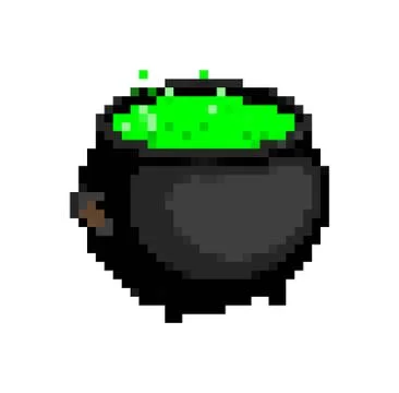 Boiler witch pixel art. Pot potion 8 bit. Halloween vector illustration Stock Illustration
