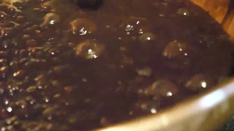 Boiling Adzuki Beans Close Up Simmering in Red Bean Soup Stock-Footage 345291383