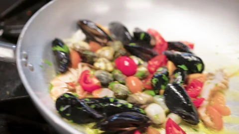 Boiling And Cooking Seafood Over The Flame Stock Footage 283014728