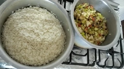 Boiling Basmati rice in a pot on a gas stove. Stock Footage 330602628