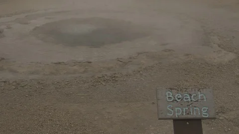 Boiling Beach Spring Hot Pool and Sign Yellowstone National Park Stock Footage 122223591