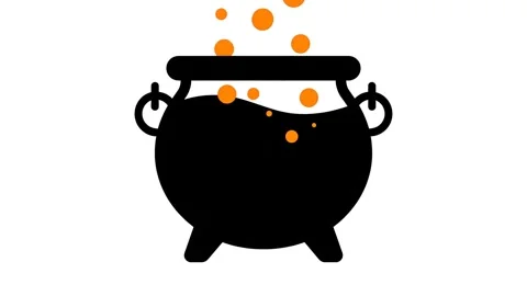 Boiling black Halloween witch cauldron with rising orange bubbles vector an.. 스톡 동영상 342637648