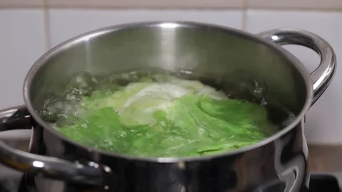 Boiling cabbage in water Stock Footage 102094205