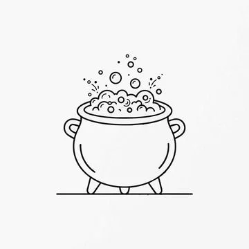 Boiling cauldron with bubbles, black line art illustration Silhouette Stock Illustration