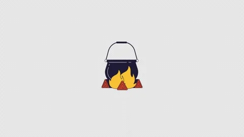 Boiling cauldron over fire 2D cartoon object animation Stock Footage 327643363