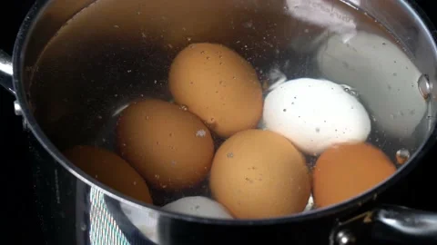 Boiling chicken eggs Stock Footage 157151426