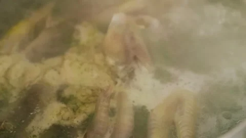 Boiling chicken paws - full-frame closeup background Vídeo Stock 257389027