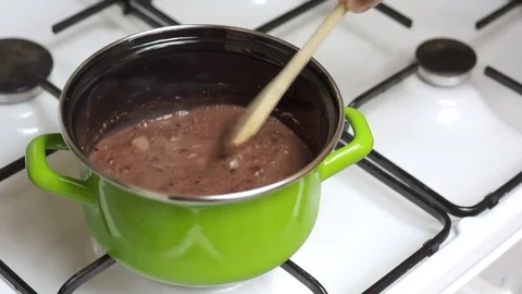Boiling Chocolate Pudding Stock Footage 81948697