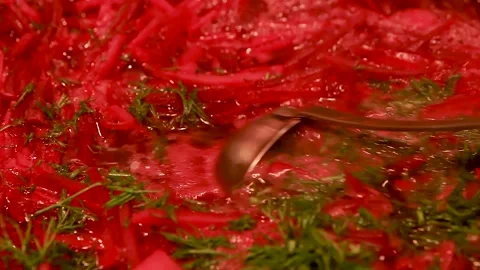 Boiling chopped beets in a saucepan. Stock Footage 179052170