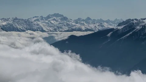 Boiling clouds. Winter lhighland landscape. Static Wide shot Stock-Footage 83690676