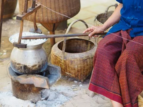 Boiling cocoon silkworm Stock Photos