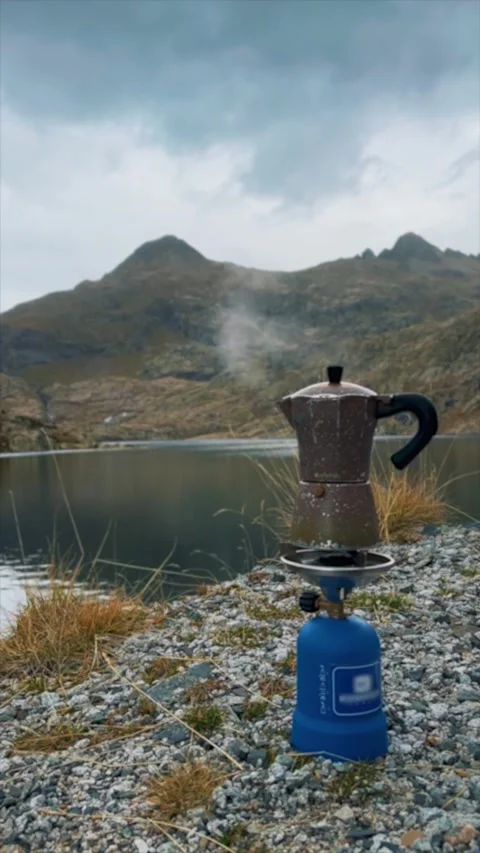 Boiling Coffee in Mountain Landscape Stock Footage 320117348
