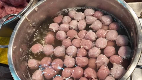 Boiling Fish Balls in Soup Pot Phuket Thailand 4K Stock Footage 333389230