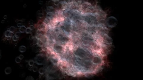 Boiling group of pulsating bubbles surrounded by glowing field winking Stock Footage 247483813