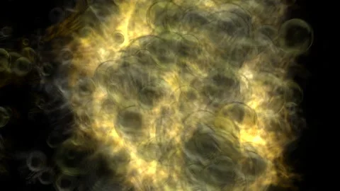Boiling group of pulsating bubbles surrounded by glowing field. Stock Footage 247483837
