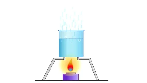 Boiling heating pot water boiling evaporation fluid fire temperature stove loop Stock Footage 146602982