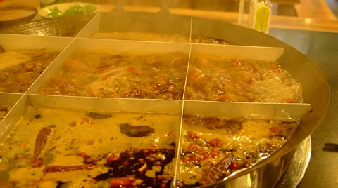 Boiling hot pot, so called huoguo, a famous traditional dish in Chengdu Stock Footage 41633218