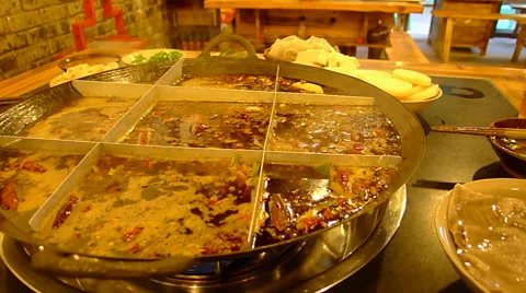 Boiling hot pot, so called huoguo, a famous traditional dish in Chengdu Stock Footage 41633998