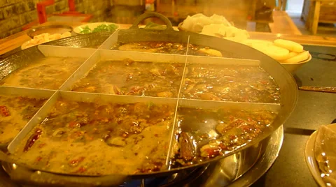 Boiling hot pot, so called huoguo, a famous traditional dish in Chengdu Stock Footage 41634263