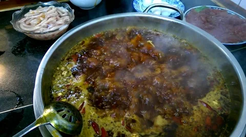 Boiling hot pot, so called huoguo, a famous traditional dish in Chengdu. Stock Footage 44496709