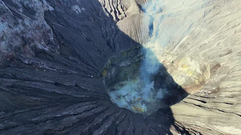 Boiling Hot Volcanic Sulfur Inside Mount Bromo Caldera Java Indonesia Drone Vídeo Stock 340183593