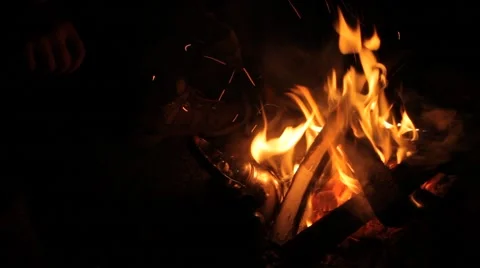 Boiling kettle at a night fire Stock Footage 63181842