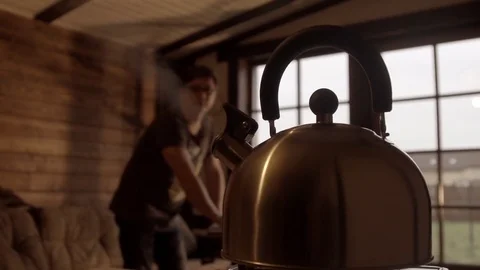 Boiling kettle in slow motion Stock Footage 72659421