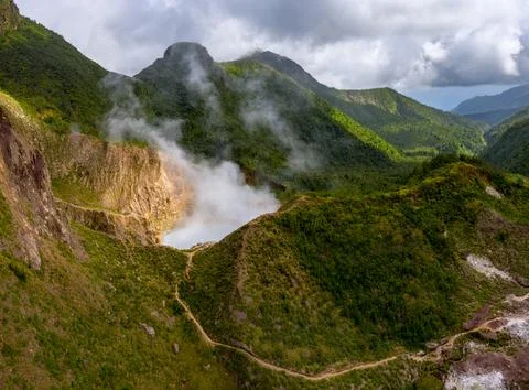 Boiling Lake, second largest in the world.One of most tough but also unusual Stock Photos