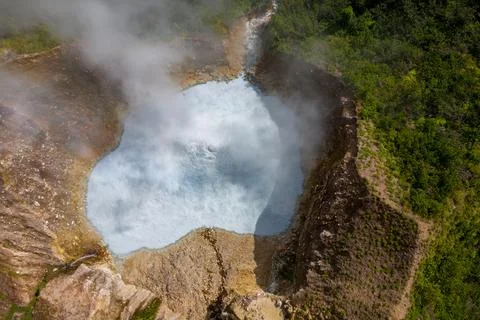 Boiling Lake, second largest in the world.One of most tough but also unusual Stock Photos