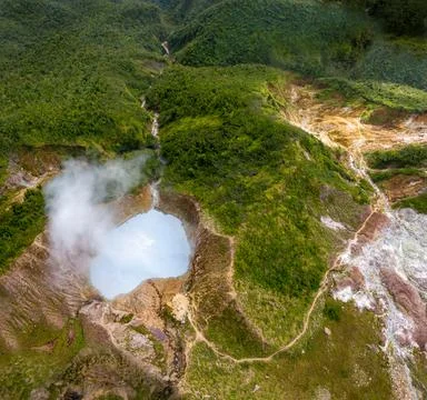 Boiling Lake, second largest in the world.One of most tough but also unusual Stock Photos
