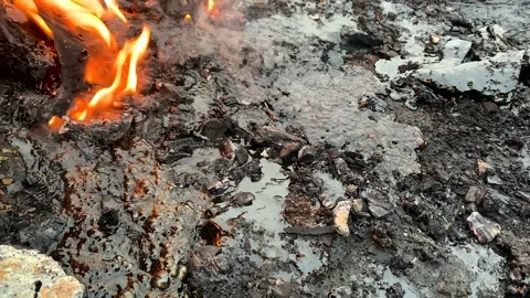 Boiling lava on fire. Pollution of ecology and environment Stock Footage 200493336