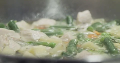 Boiling mix of poultry cuts with vegetables 4K video Stock Footage 301863262