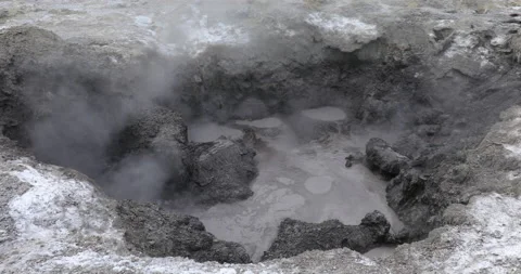 Boiling mud and water of Fumarole crater at Wai-O-Tapo Thermal Park,Rotorua Stock Footage 141603659