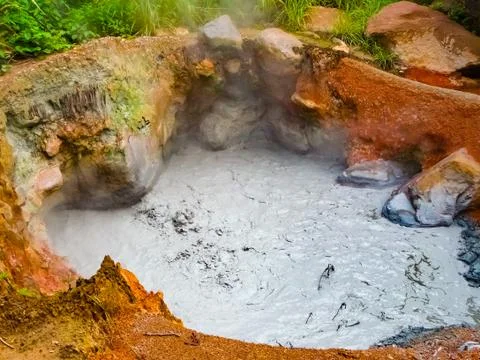 Boiling mud pot in Rincon de la Vieja national park, Guanacaste, Costa Rica Stock Photos