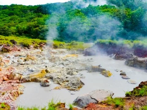 Boiling mud pot in Rincon de la Vieja national park, Guanacaste, Costa Rica Stock Photos