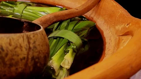 Boiling pandan drink in clay pot. Stock Footage 306759744