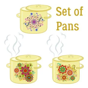 Boiling Pans with Patterns Stock Illustration